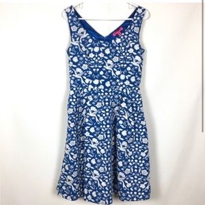 Betsey Johnson blue embroidered tea dress, size 4